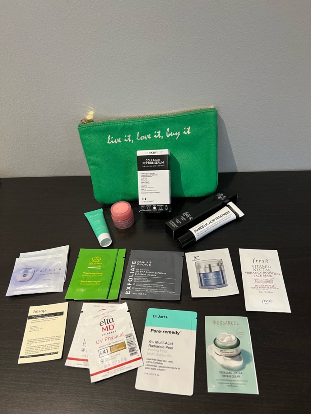 Skincare Bundle ft. full size Inkey List Collagen Peptide Serum & Mandelic Acid